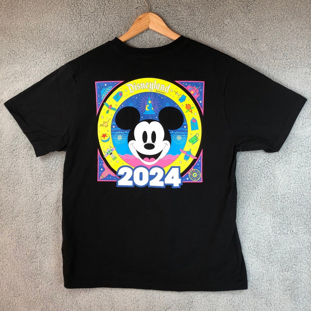 Disney Disneyland Resort 2024 Black Graphic T-Shirt Mens Large Short Sleeve